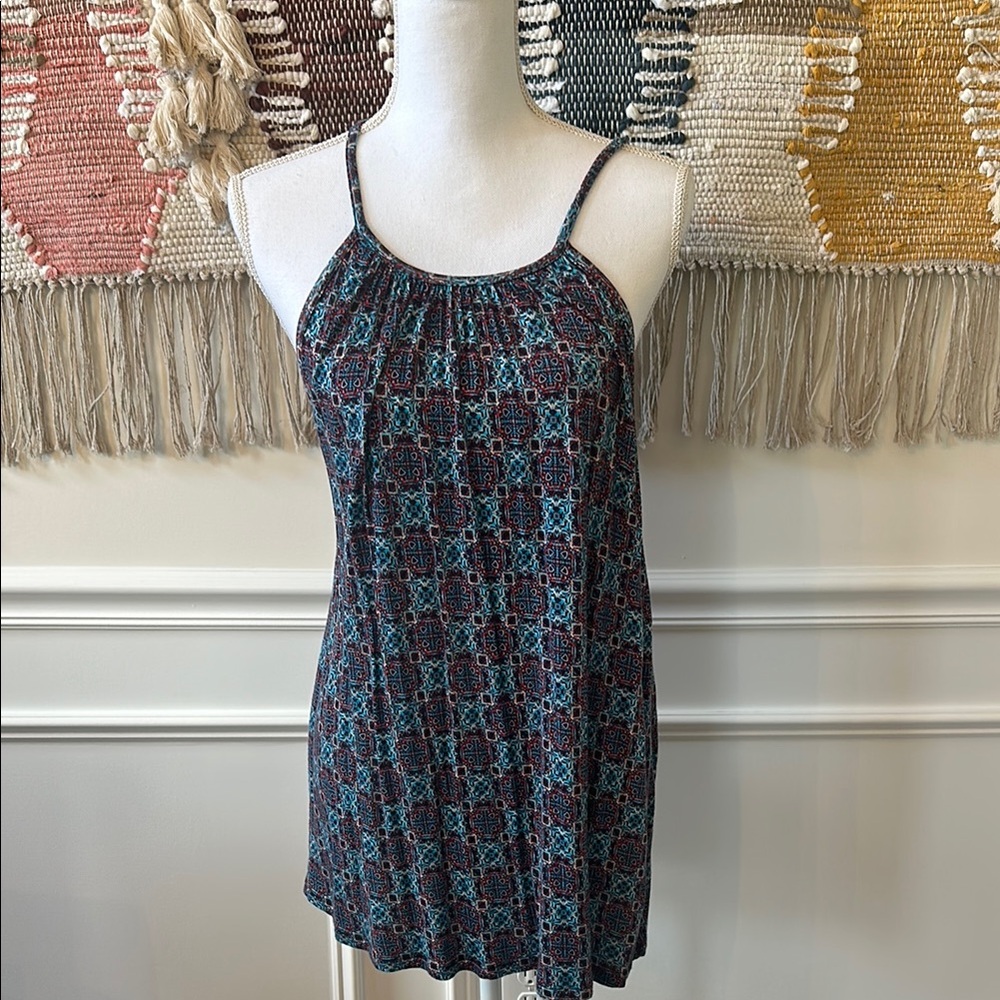 Papermoon Blue and Red Relaxed Pleated Tank Top